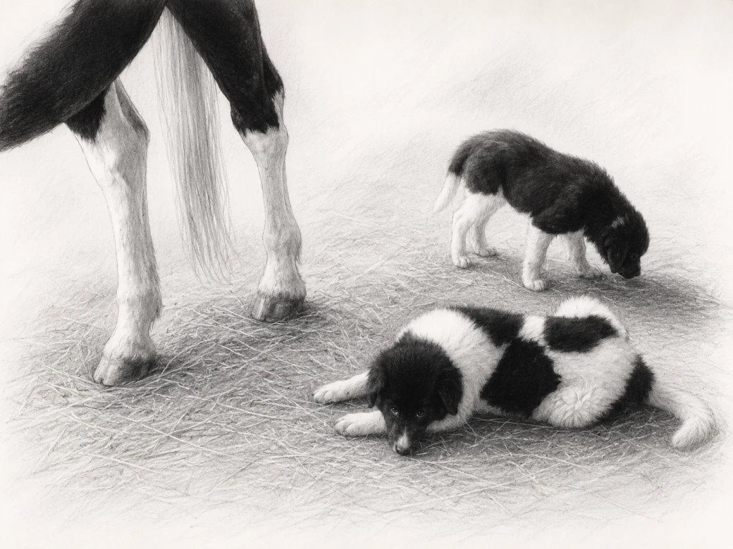 Karakachan-Hund mit Pferd auf der Koppel